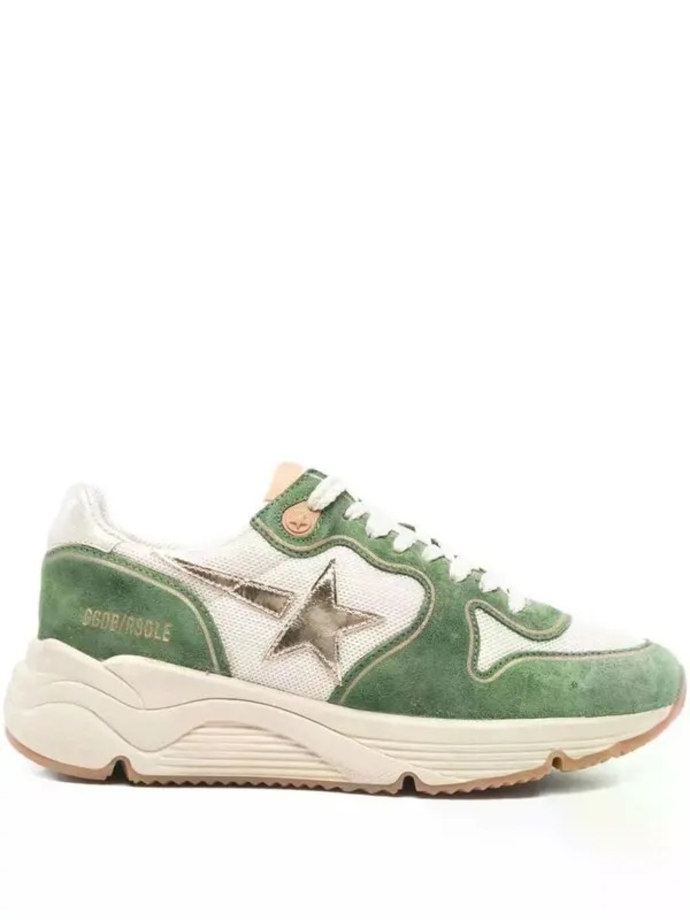 NEW Golden Goose Women's Green Suede & White Mesh Sneaker with Gold Star